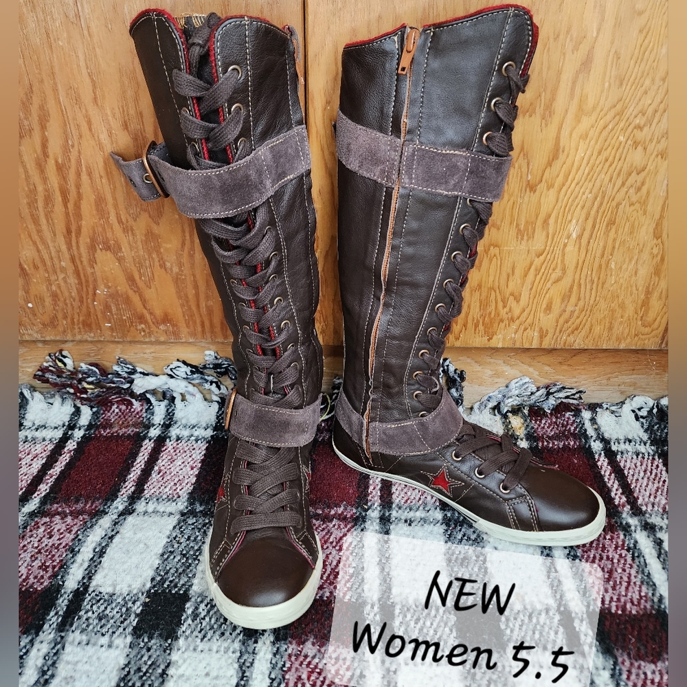 NEW RARE Vintage Converse All Star XXHI Leather Calf/ Knee high Women 5.5